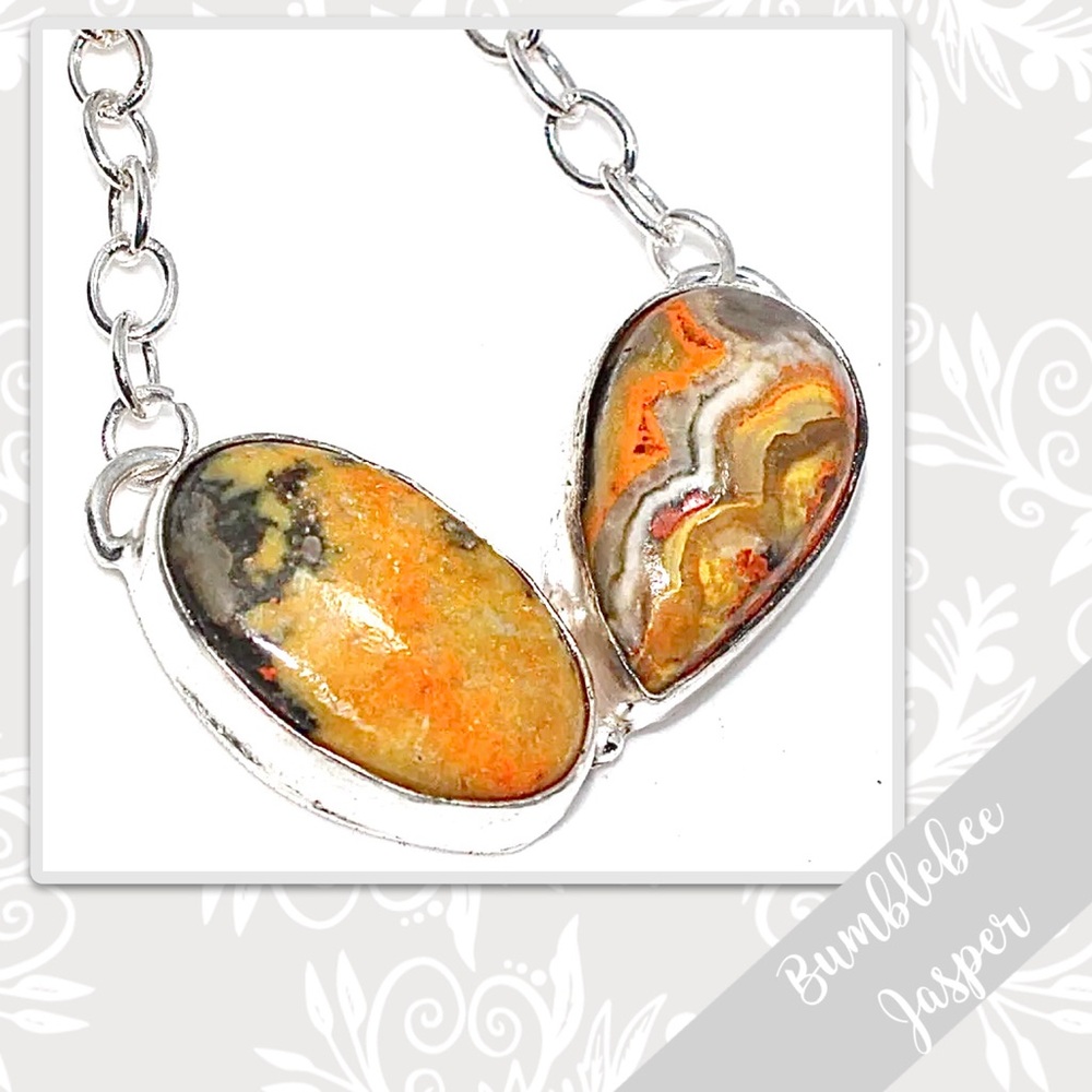 Bumblebee Jasper Large Silver Artisan Necklace, 15โ Gold / Yellow, Orange, Black - Picture 1 of 2